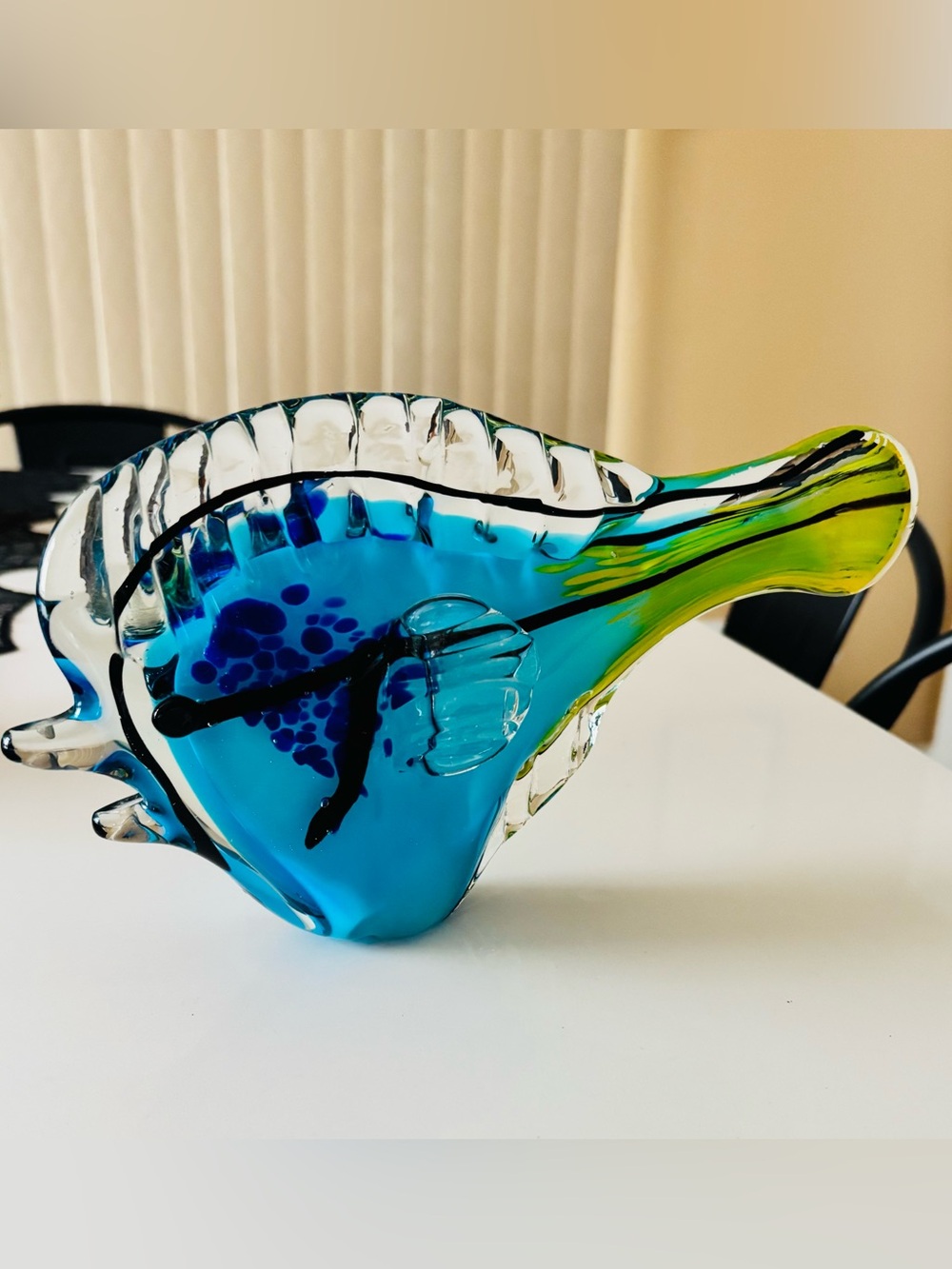 Vintage Murano Handblown Blue and Green Glass Fish Sculpture - Home Accents